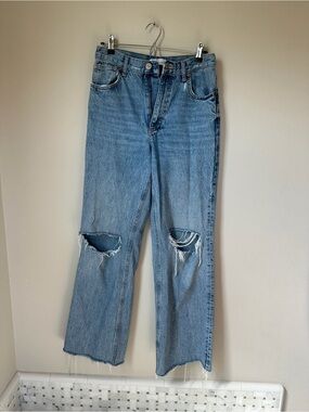 Zara Medium Blue wide leg Jeans with Knee Rips